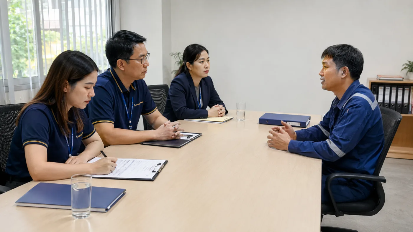 คณะกรรมการสอบสวนของบริษัทดำเนินการตามขั้นตอนในข้อบังคับเกี่ยวกับการทำงานก่อนลงโทษพนักงาน