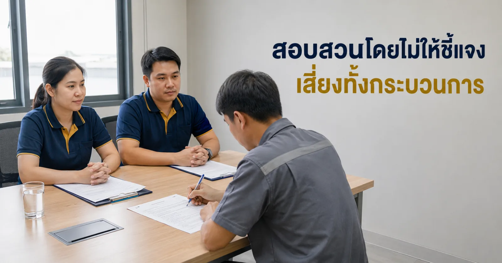 พนักงานเขียนคำชี้แจงด้วยตนเองระหว่างกระบวนการตามหนังสือสอบสวนพนักงานของบริษัท
