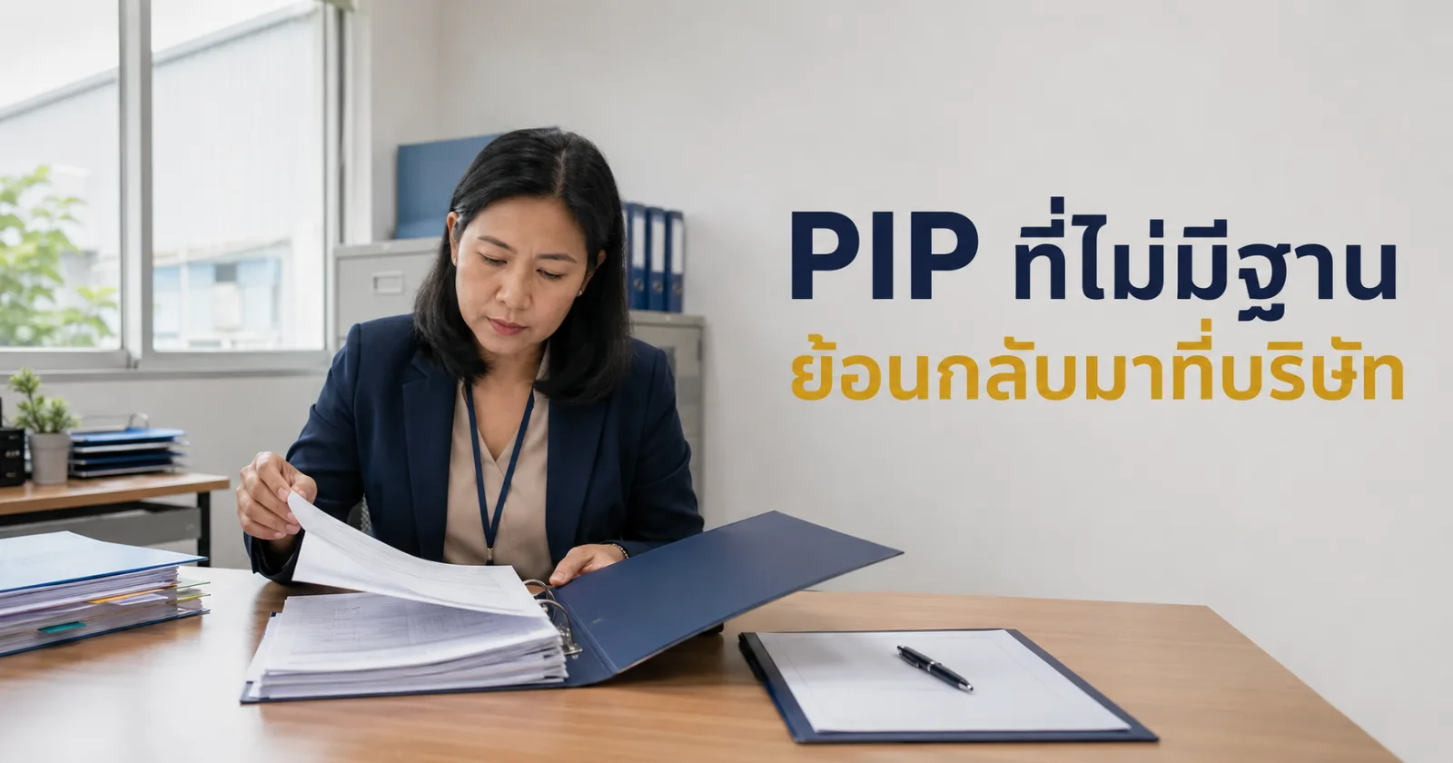 ฝ่ายบุคคลตรวจเอกสารก่อนเริ่ม PIP จากแฟ้มประวัติ โดยยังไม่กรอกแบบฟอร์มแผนปรับปรุงผลงาน