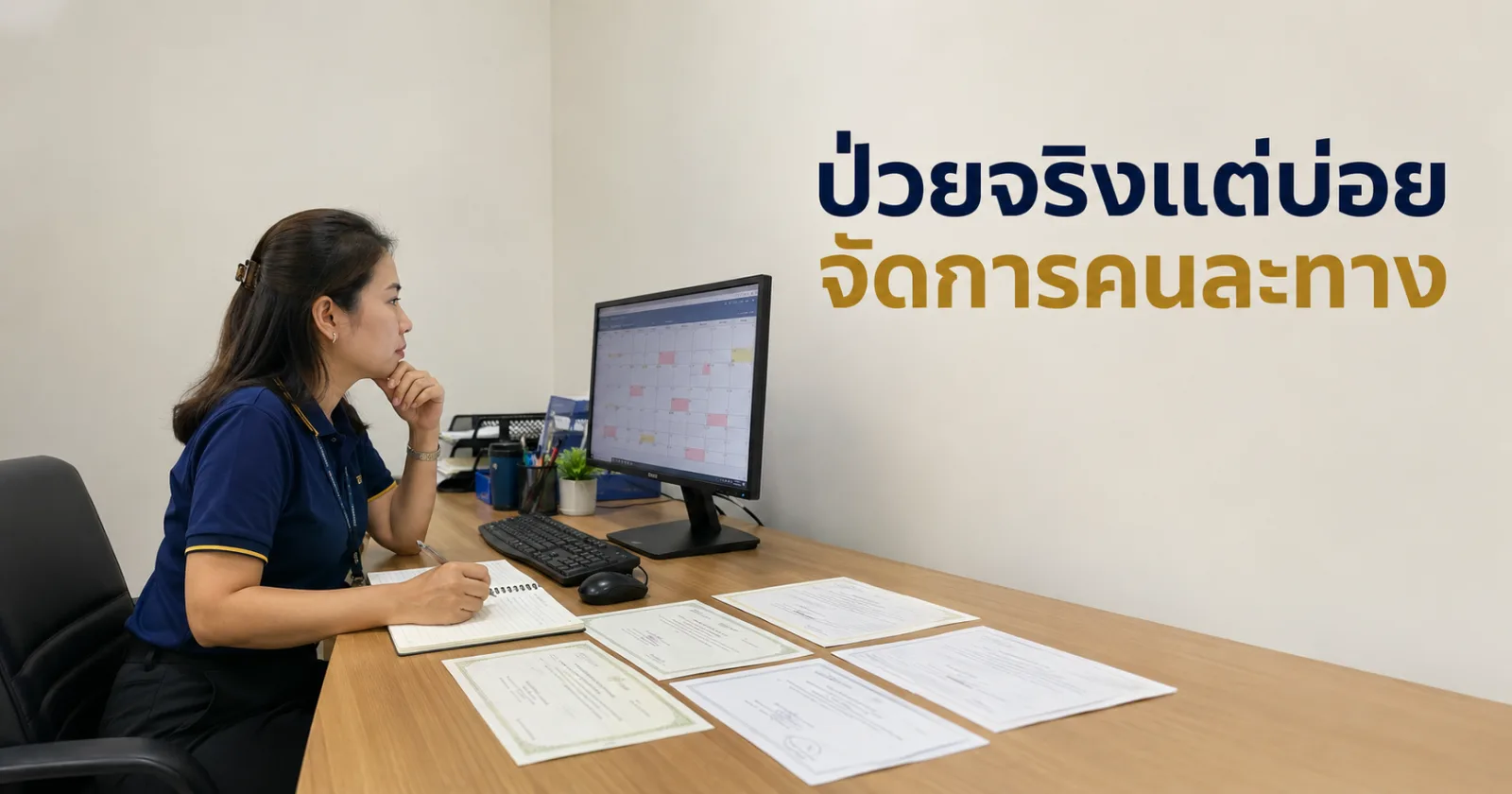 ฝ่ายบุคคลตรวจปฏิทินและใบรับรองแพทย์ของพนักงานที่ลาป่วยบ่อยก่อนพิจารณามาตรการ