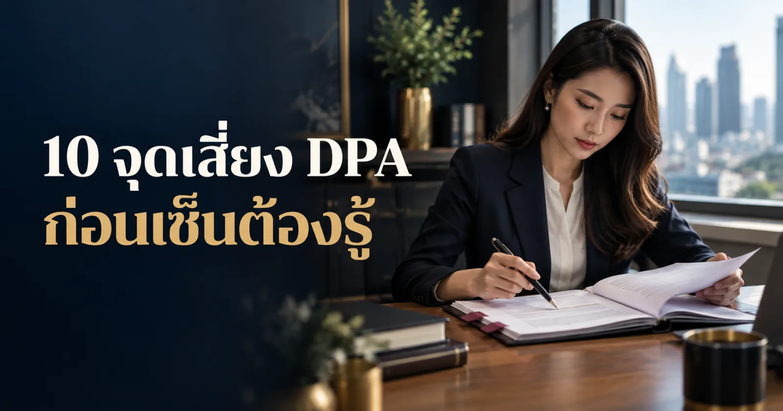 ทนายตรวจเงื่อนไขเสี่ยงในสัญญา DPA พร้อมทำเครื่องหมายจุดที่ต้องแก้ พร้อมข้อความ 10 จุดเสี่ยง DPA ก่อนเซ็นต้องรู้