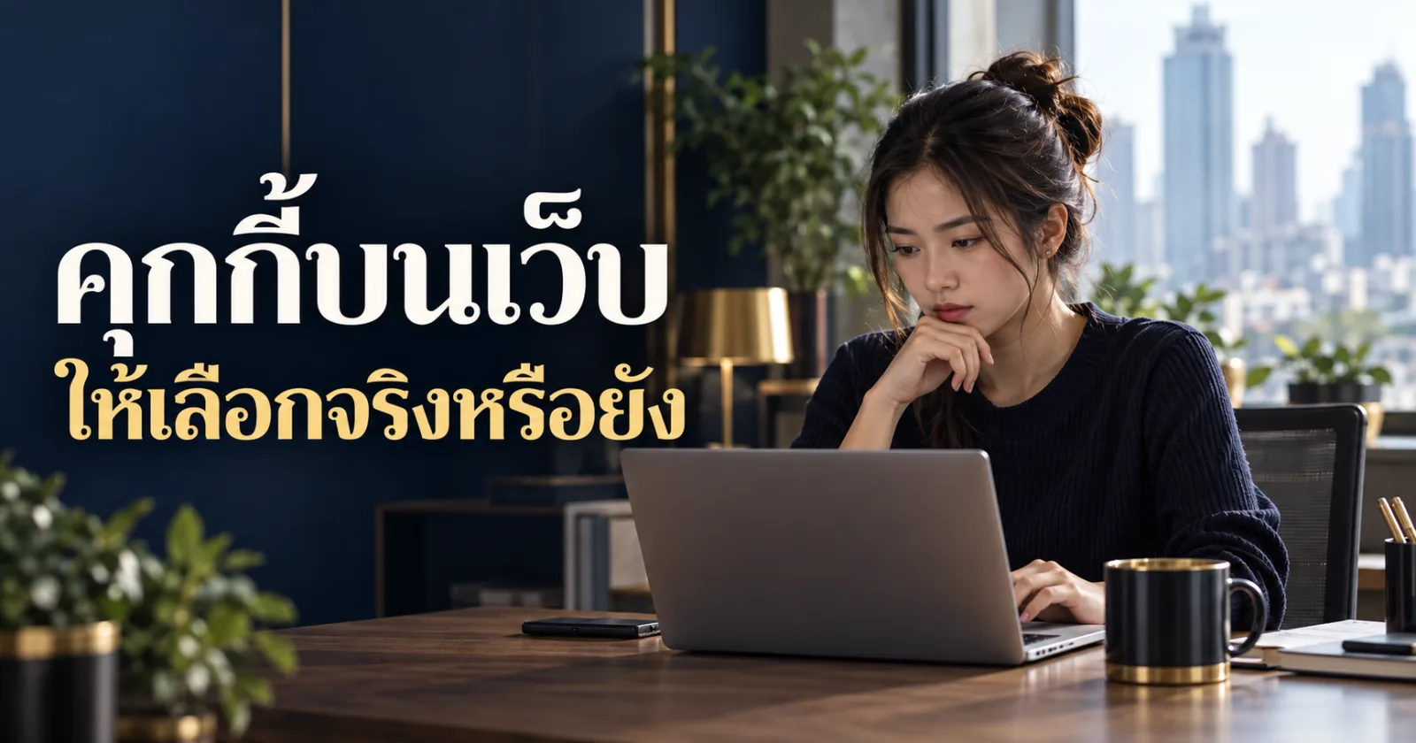 ผู้หญิงตรวจทางเลือกคุกกี้บนคอมพิวเตอร์
