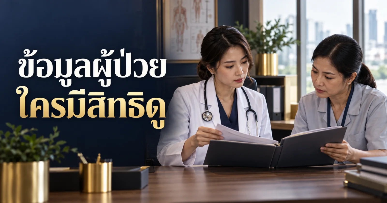 บุคลากรทางการแพทย์ตรวจแฟ้มข้อมูลผู้ป่วย