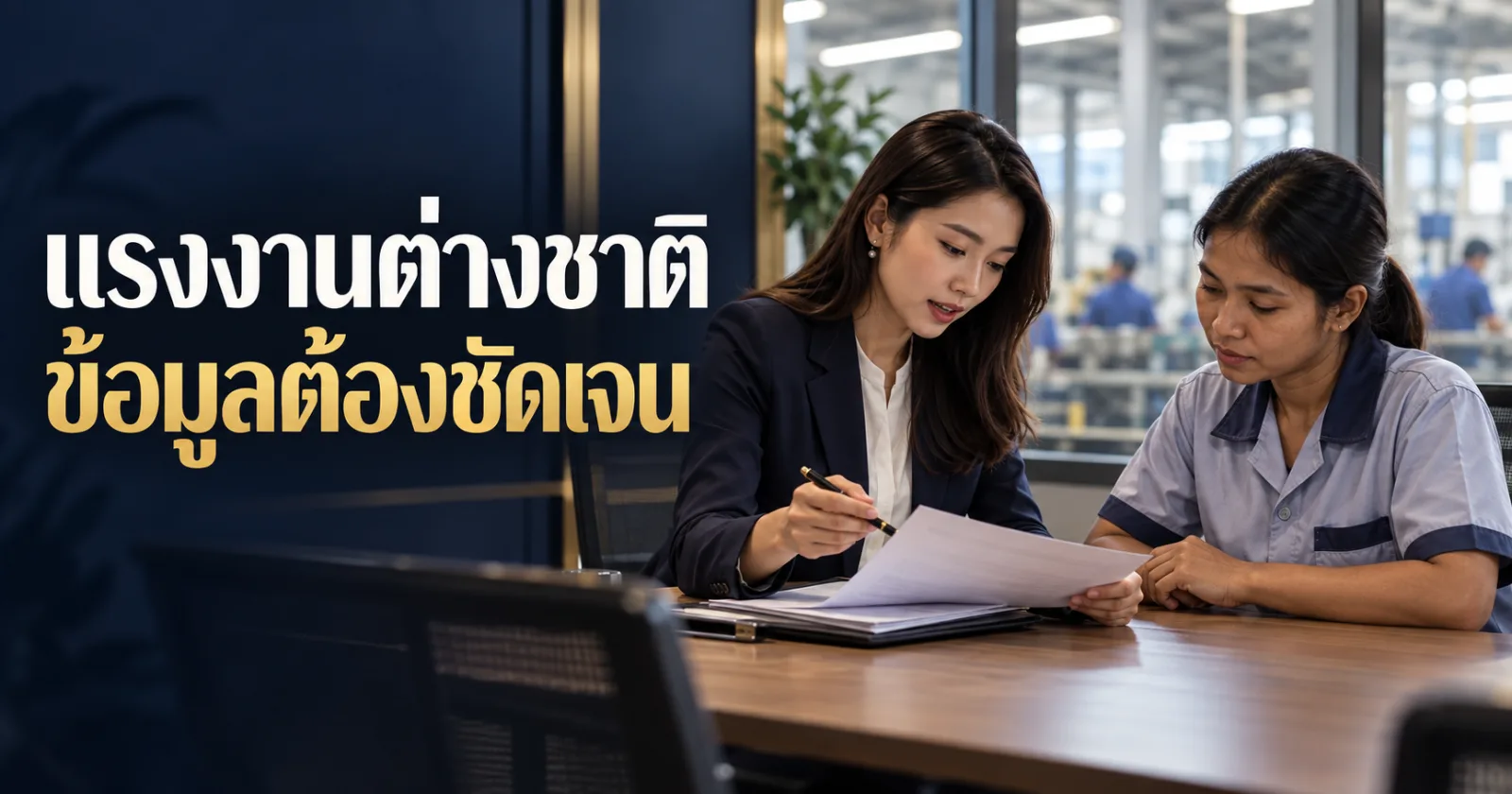 ฝ่ายบุคคลตรวจเอกสารแรงงานในโรงงาน