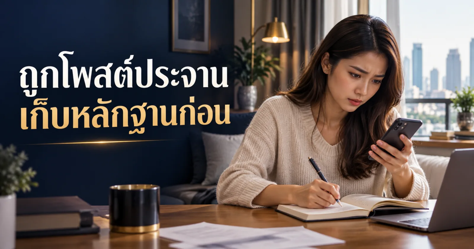 ผู้หญิงตรวจโพสต์ข้อมูลส่วนตัวบนโทรศัพท์
