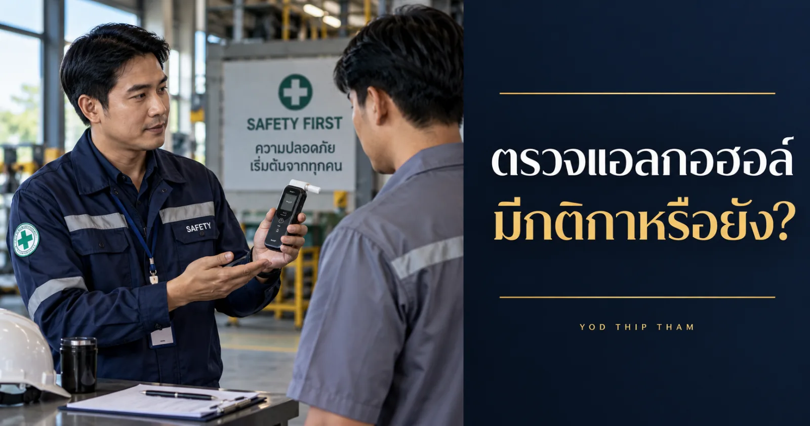 ผู้ดูแลความปลอดภัยเตรียมเครื่องตรวจพร้อมข้อความ ตรวจแอลกอฮอล์ มีกติกาหรือยัง