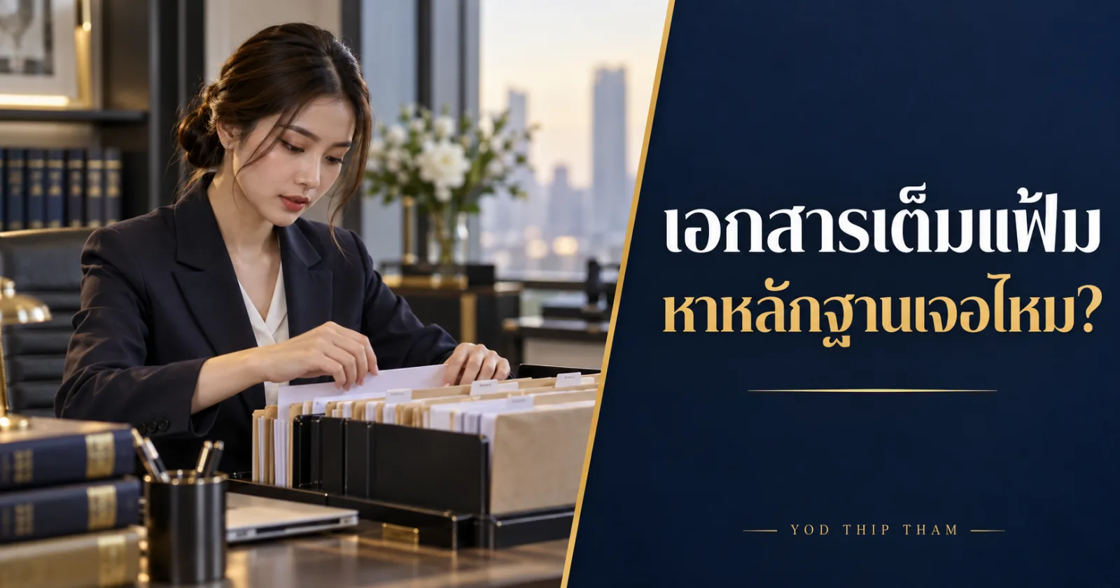 ทนายจัดแฟ้มหลักฐาน พร้อมข้อความ เอกสารเต็มแฟ้ม หาหลักฐานเจอไหม