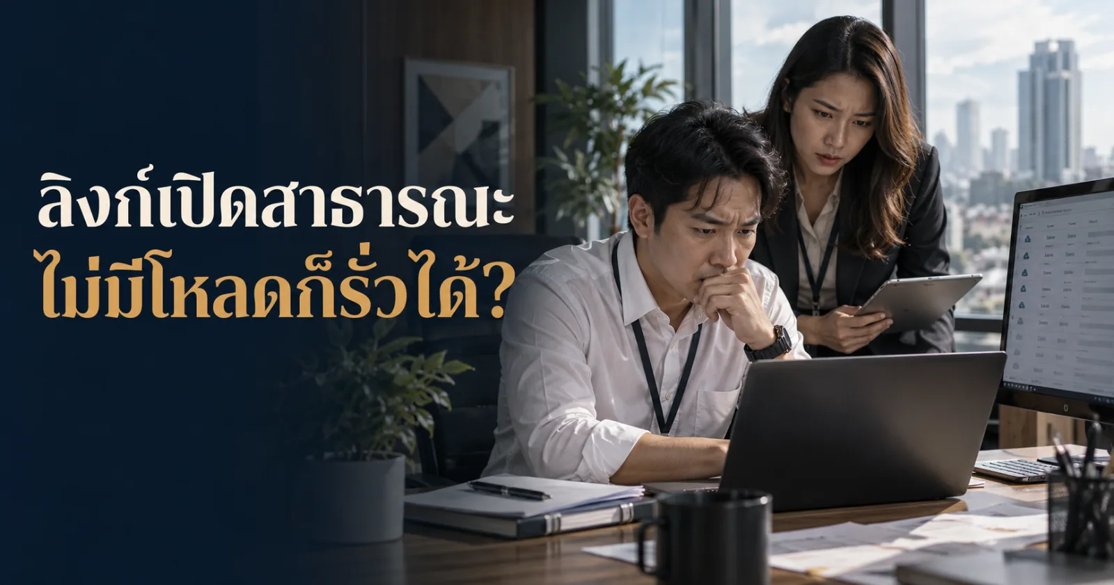 ทีมงานตรวจลิงก์แชร์ข้อมูล พร้อมข้อความ Hook ว่าเปิดลิงก์สาธารณะไม่พบดาวน์โหลดจบไหม