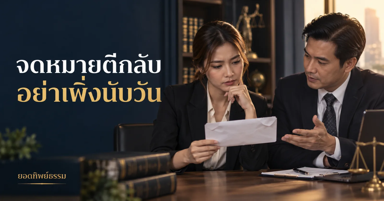 ซองจดหมายส่งคืนและทนายตรวจหลักฐาน พร้อมข้อความ จดหมายตีกลับ อย่าเพิ่งนับวัน
