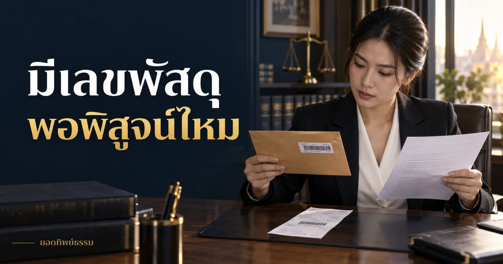 ทนายเปรียบเทียบซองจดหมาย ใบรับฝาก และสำเนาหนังสือ พร้อมข้อความ มีเลขพัสดุ พอพิสูจน์ไหม