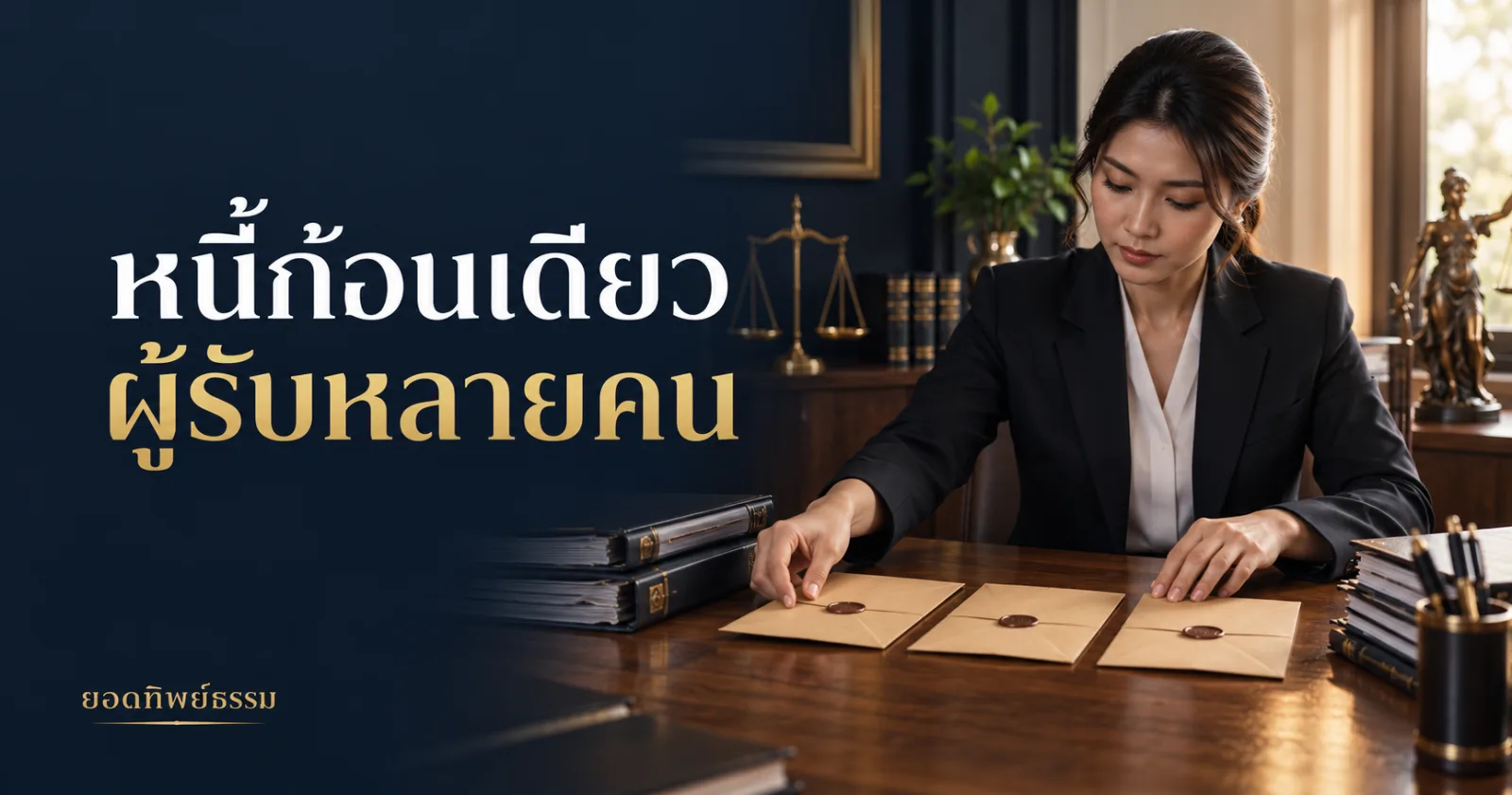 ซองจดหมายและแฟ้มผู้รับหลายราย พร้อมข้อความ หนี้ก้อนเดียว ผู้รับหลายคน