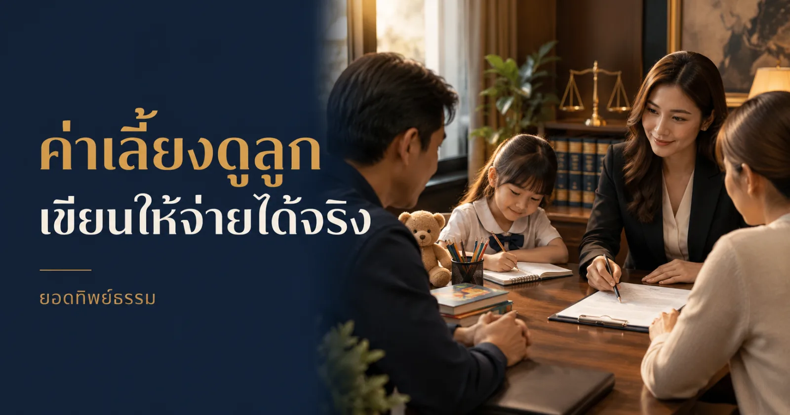 ผู้ปกครองตรวจตารางค่าใช้จ่ายบุตร ข้อความค่าเลี้ยงดูลูก เขียนให้จ่ายได้จริง