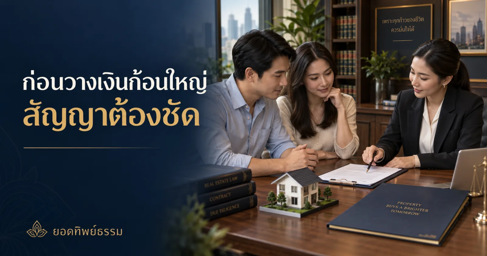 ภาพประกอบการตรวจสัญญาซื้อบ้าน พร้อมข้อความ ก่อนวางเงินก้อนใหญ่ สัญญาต้องชัด