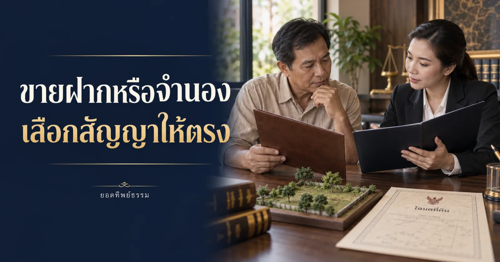 เจ้าของที่ดินตรวจทางเลือกสัญญากับทนาย ข้อความขายฝากหรือจำนอง เลือกสัญญาให้ตรง