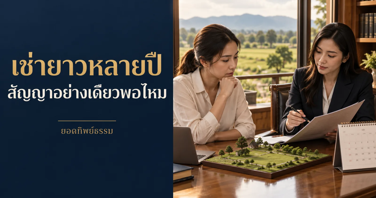 ภาพประกอบสัญญาเช่าที่ดินและแบบก่อสร้าง พร้อมข้อความ เช่ายาวหลายปี สัญญาอย่างเดียวพอไหม