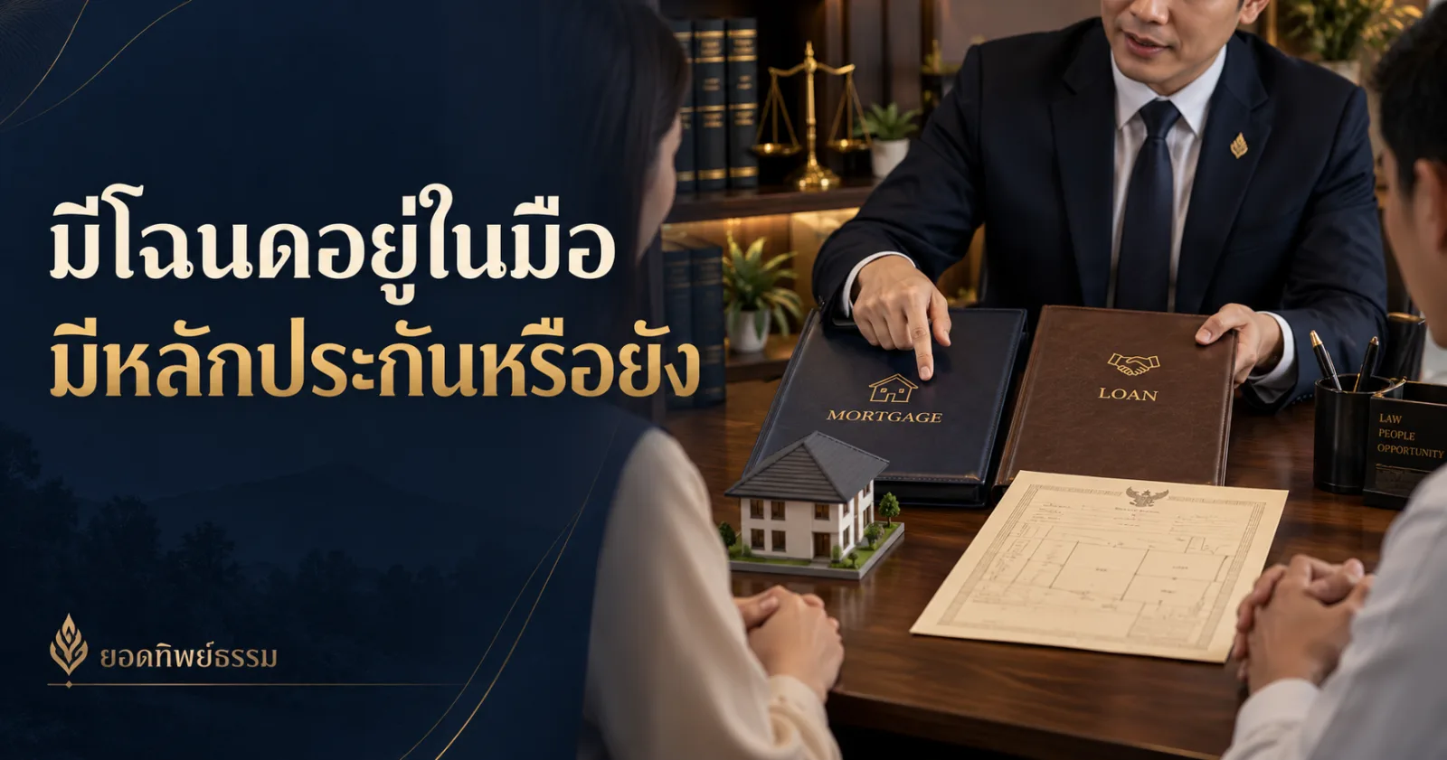 ภาพประกอบสัญญากู้กับจำนองสองส่วน ข้อความ มีโฉนดอยู่ในมือ มีหลักประกันหรือยัง