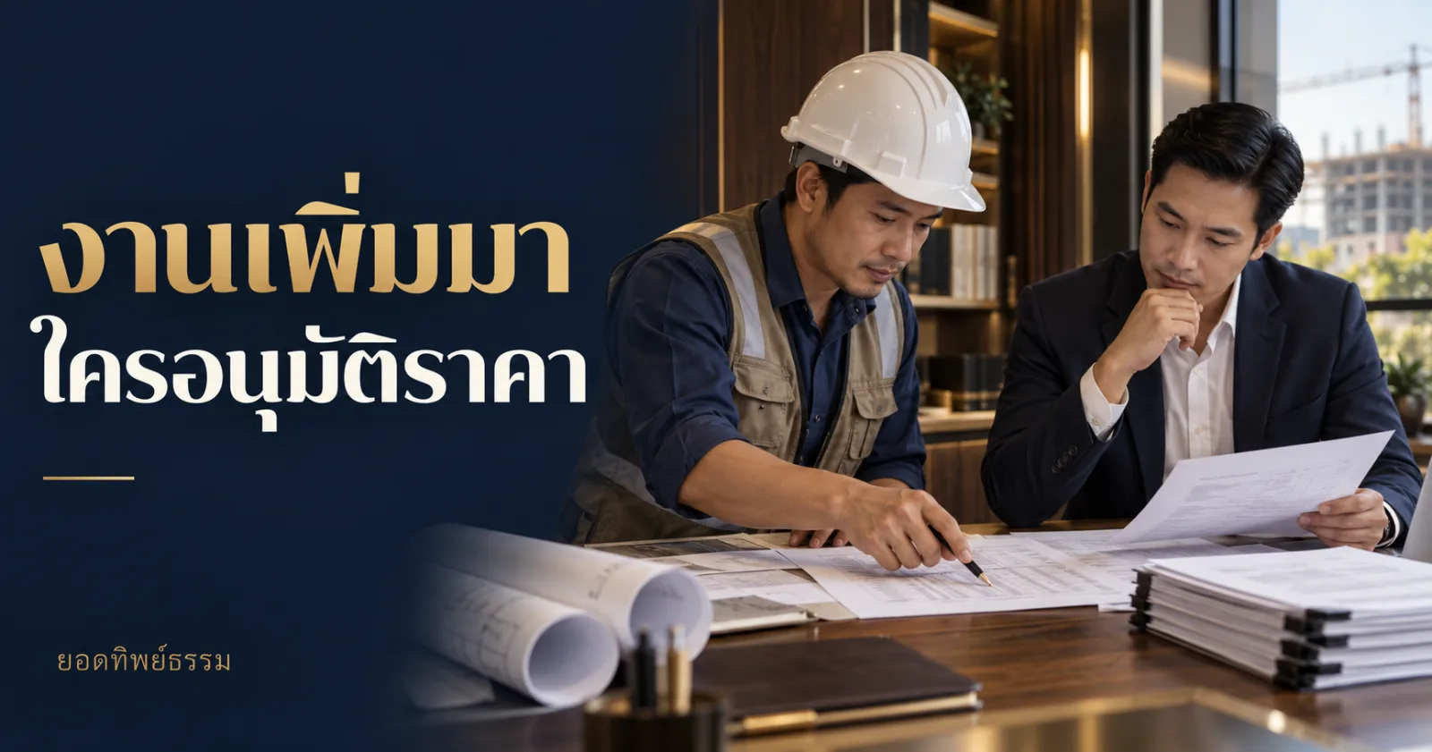 ภาพประกอบการตรวจ BOQ และแบบก่อสร้าง ข้อความ งานเพิ่มมา ใครอนุมัติราคา