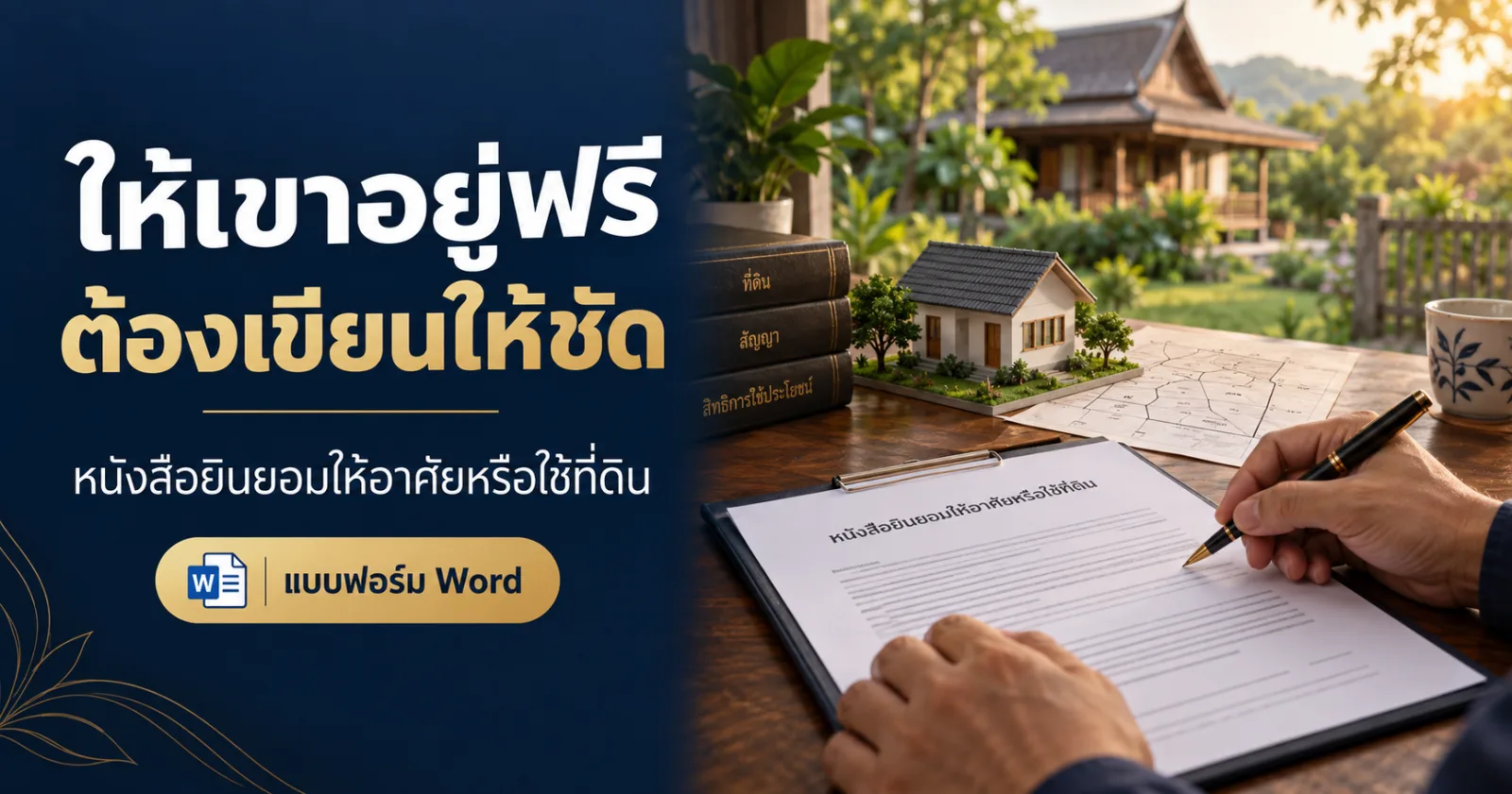 หนังสือยินยอมให้อาศัยหรือใช้ที่ดิน พร้อมข้อความ ให้เขาอยู่ฟรี ต้องเขียนให้ชัด