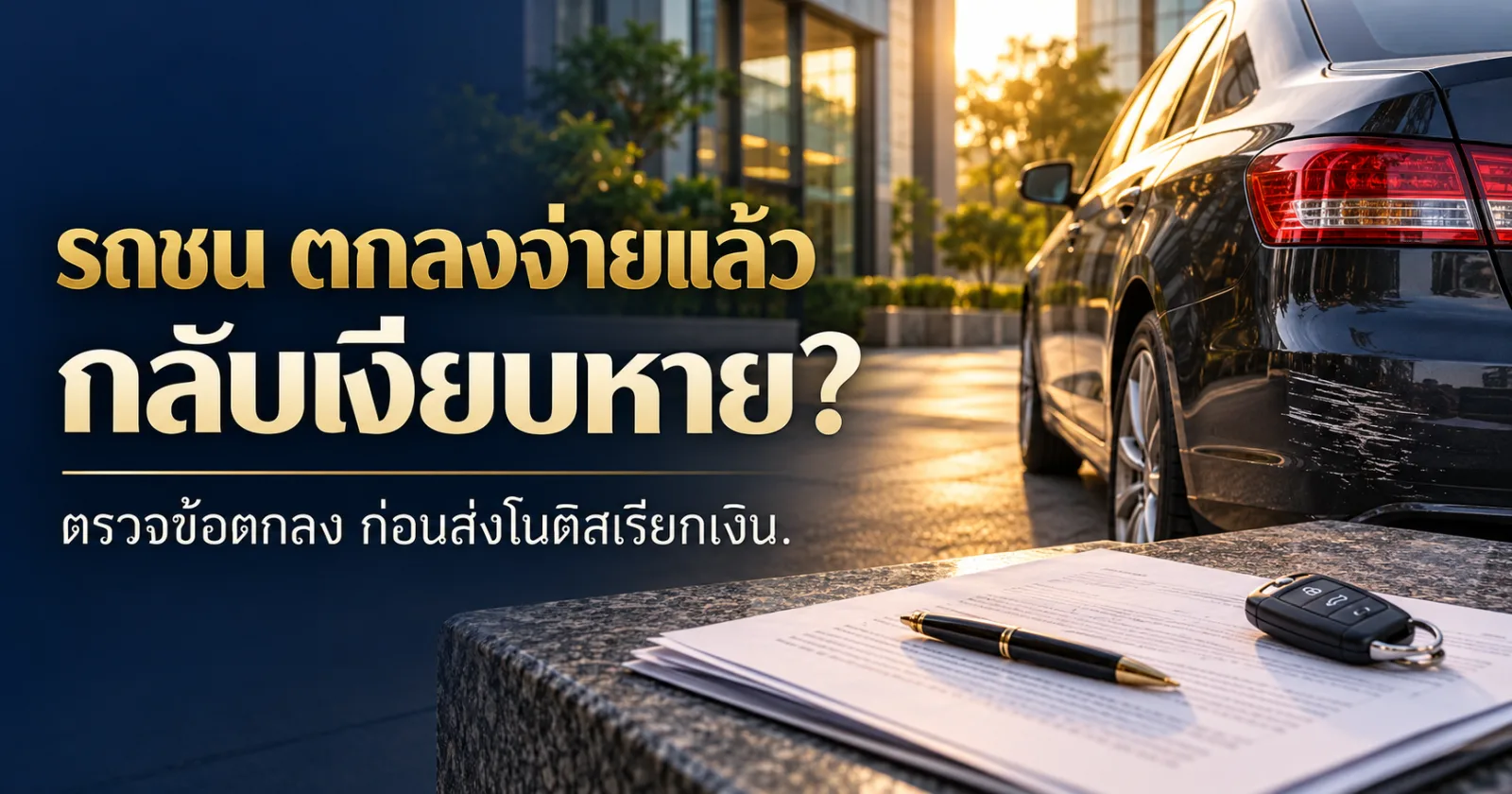 รถและเอกสารตกลงค่าเสียหายพร้อมคำว่า รถชน ตกลงจ่ายแล้ว กลับเงียบหาย