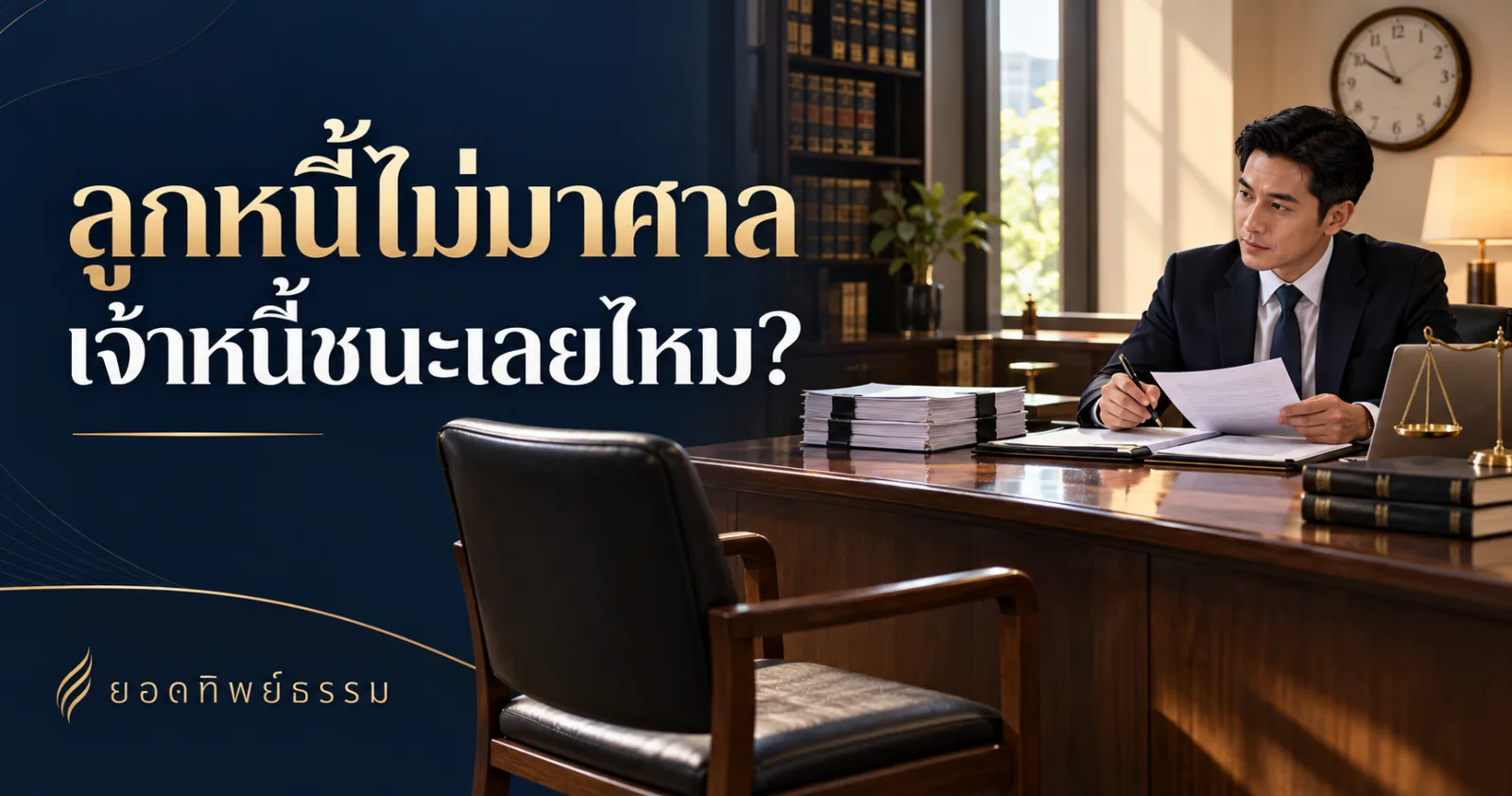 ลูกหนี้ไม่มาศาล เจ้าหนี้ชนะเลยไหม ภาพห้องพิจารณาและเอกสารคดี