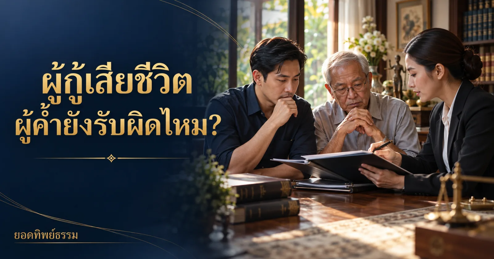 ผู้กู้เสียชีวิต ผู้ค้ำยังรับผิดไหม ภาพแฟ้มเงินกู้และเอกสารมรดกบนโต๊ะทนาย
