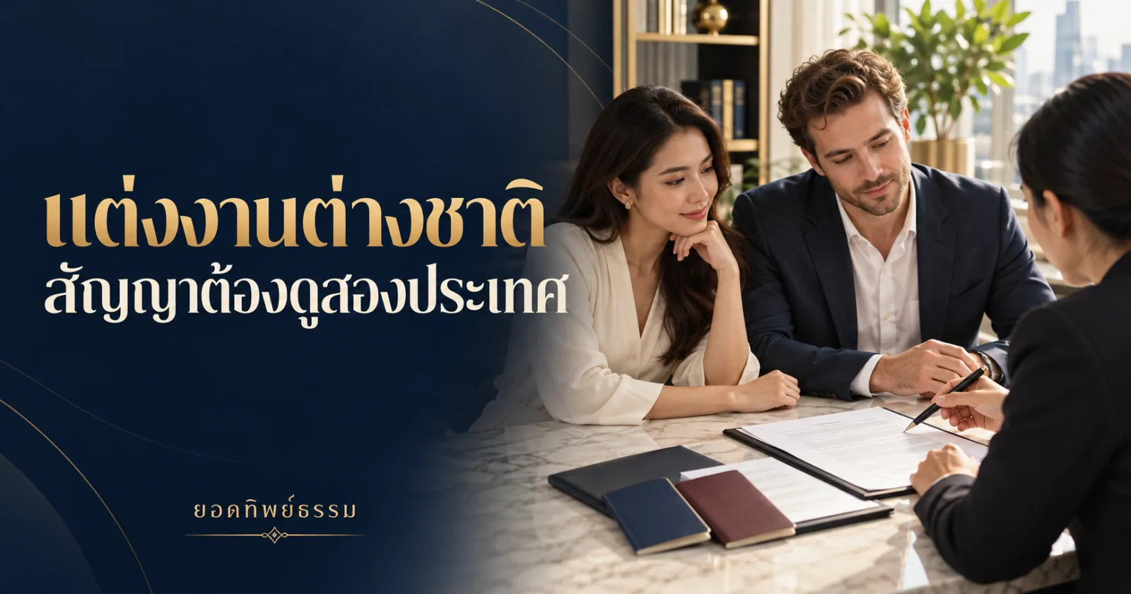 แต่งงานต่างชาติ สัญญาต้องดูสองประเทศ ภาพประกอบคู่สมรสและเอกสารกฎหมาย