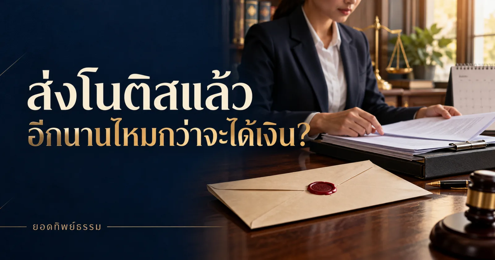 ส่งโนติสแล้วอีกนานไหมกว่าจะได้เงิน ภาพทนายตรวจเอกสารและปฏิทิน