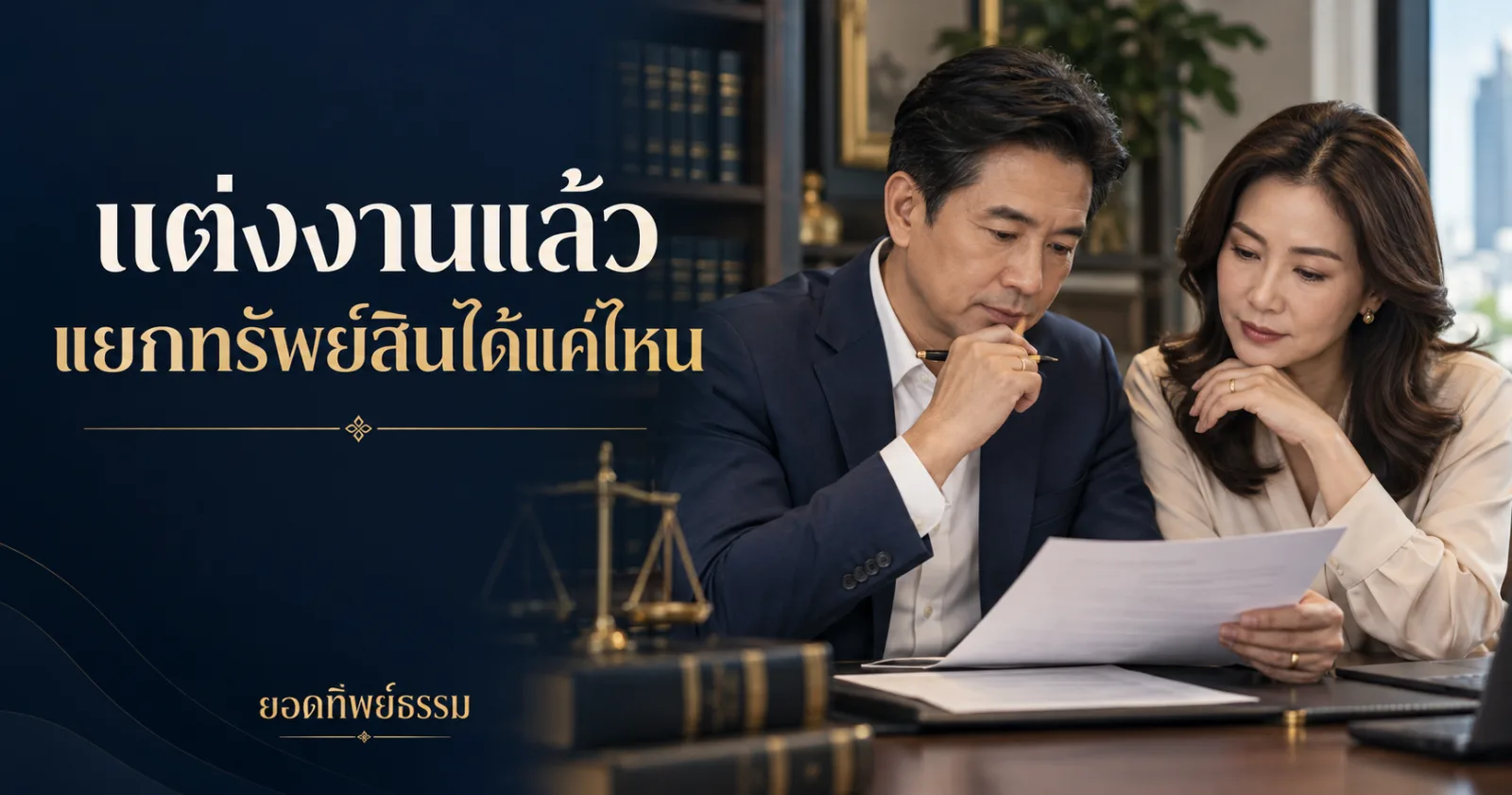 แต่งงานแล้ว แยกทรัพย์สินได้แค่ไหน ภาพประกอบคู่สมรสและเอกสารกฎหมาย