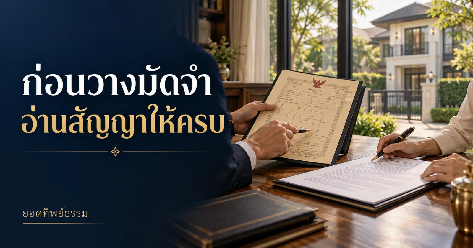 ผู้ซื้อและผู้ขายตรวจสัญญาอสังหาริมทรัพย์ ข้อความ ก่อนวางมัดจำ อ่านสัญญาให้ครบ