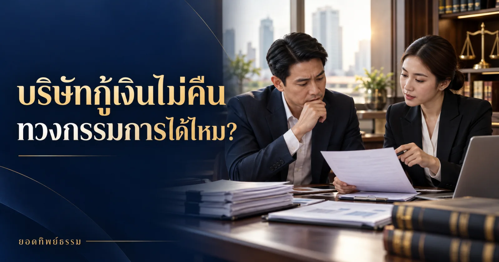 บริษัทกู้เงินไม่คืน ทวงกรรมการได้ไหม ภาพผู้บริหารตรวจสัญญาเงินกู้กับที่ปรึกษากฎหมาย