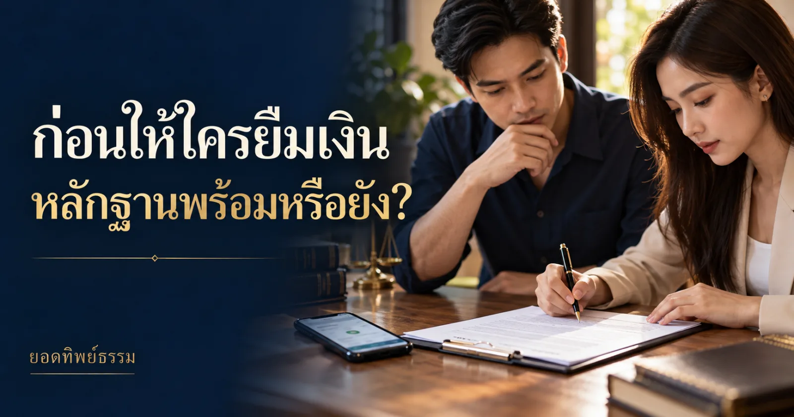 ก่อนให้ใครยืมเงินหลักฐานพร้อมหรือยัง ภาพตรวจสัญญากู้และเอกสารก่อนลงชื่อ